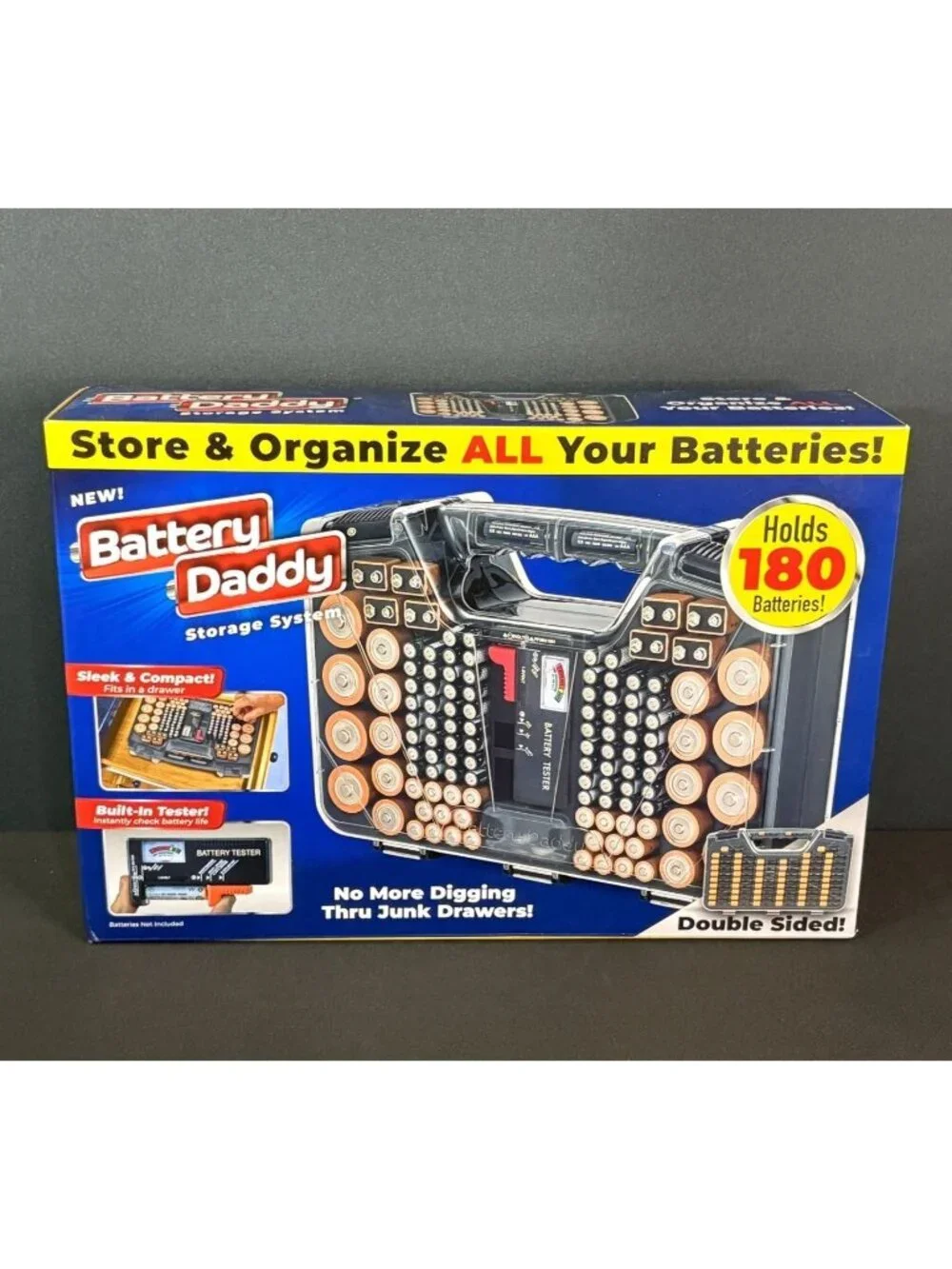 Battery Daddy Storage Caddy Carrying Case Garage Home Organizer Tool Box Gray